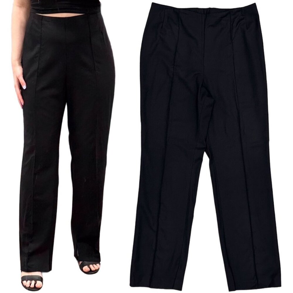 Akris High Rise Wool Straight Leg Front Seam Trouser Pants in Black Womens Sz 12